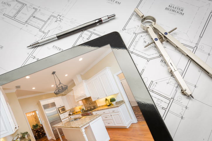 Construction Loans, Construction Plans with Tablet